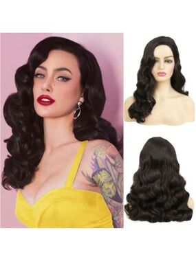 Black Vintage Wave Long Synthetic Wig - Women Hair